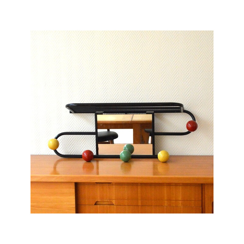 Coat rack in black metal, glass and coloured wood - 1950s