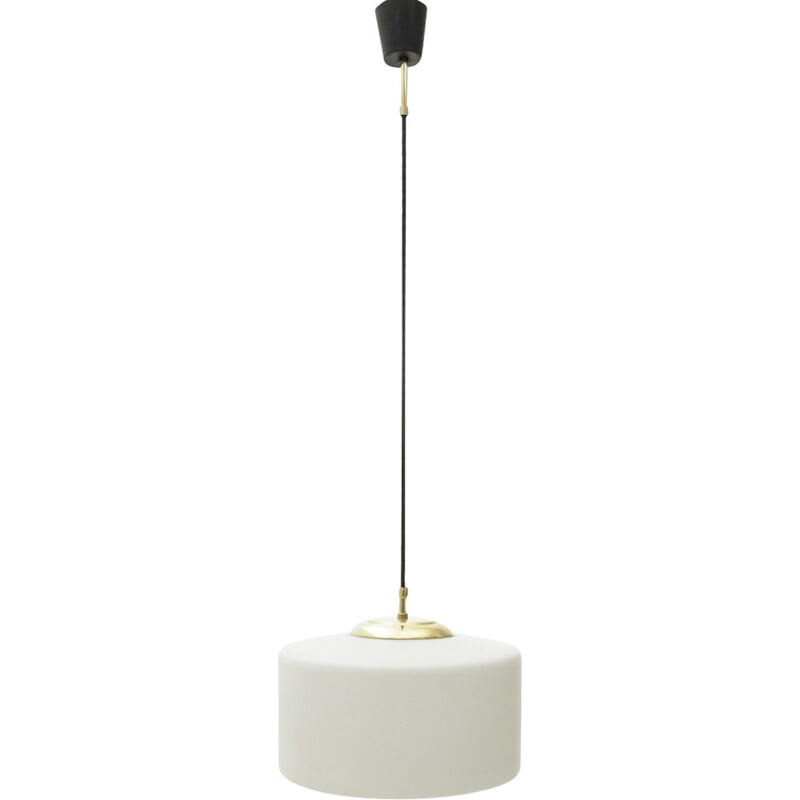 Vintage Italian pendant lamp in opaline glass and brass - 1950s