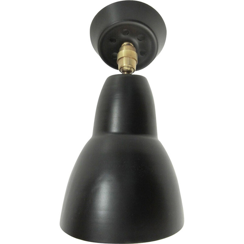 Vintage Italian wall lamp in black aluminium and brass - 1950s