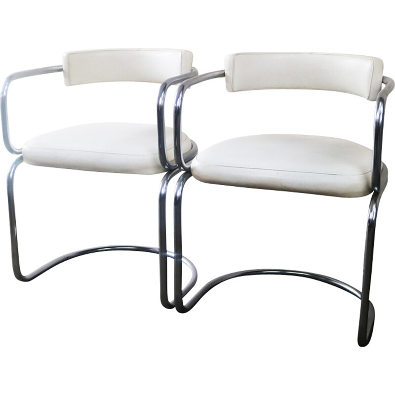 Vintage pair of vinyl and chrome occasional chairs - 1970s
