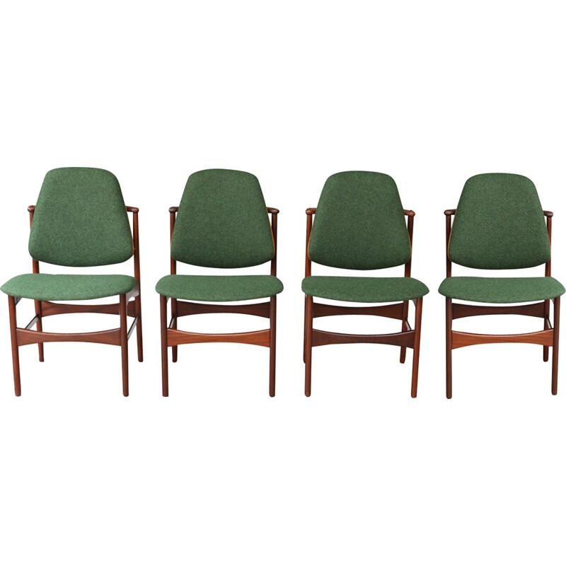 Vintage set of 4 sculptural teak dining chairs - 1960s