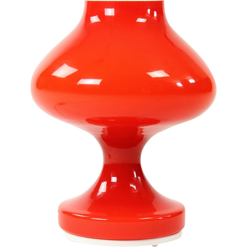 Lámpara de escritorio vintage en cristal opal rojo de Stefan Tabery para OPP Jihlava, República Checa 1960