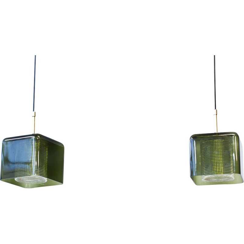 Suite de 2 suspensions en laiton et verre par Carl Fagerlund - 1960