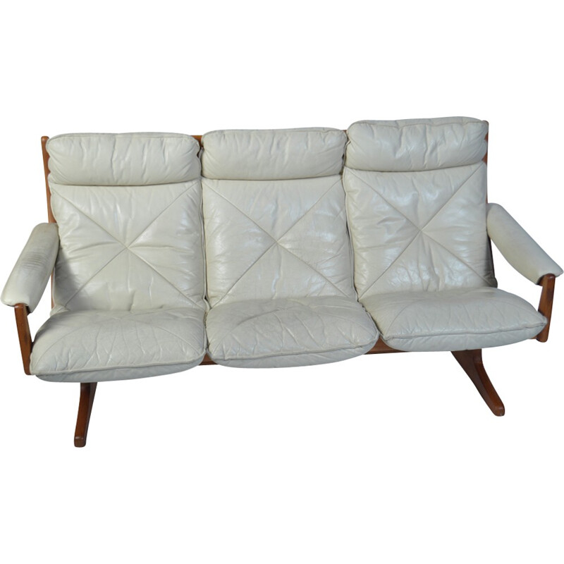 Vintage danish sofa in white leather - 1970s