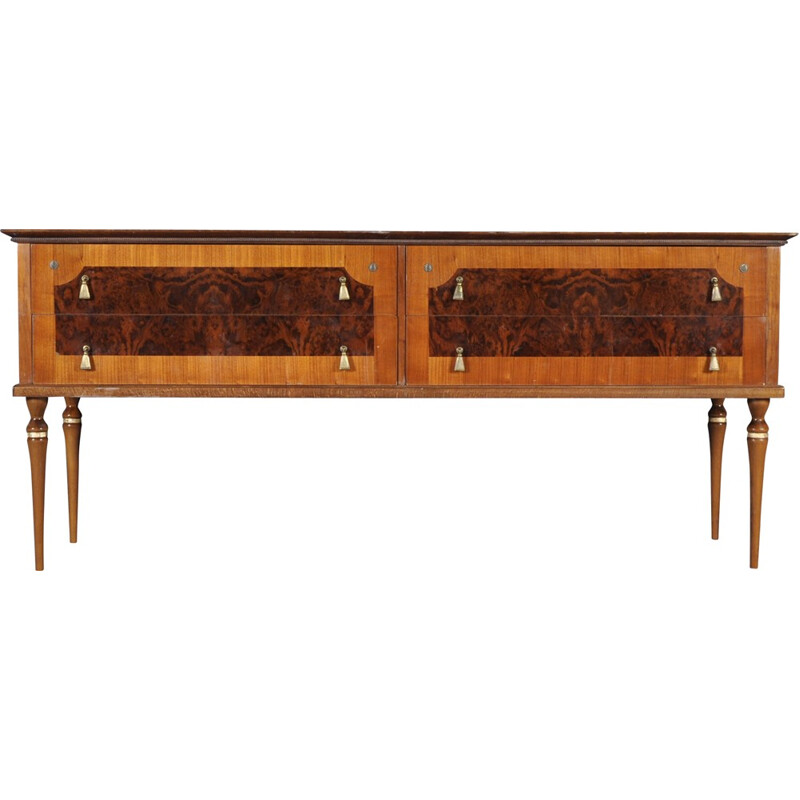 Vintage Modern Sculptural Burlwood Italian Sideboard with Glass Top - 1950s