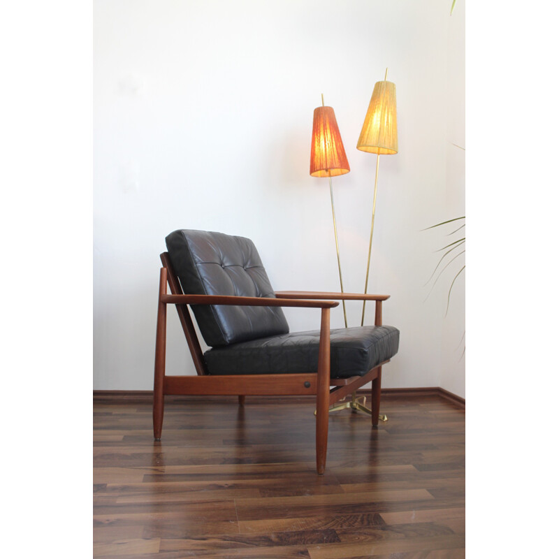 Set of 2 teak and leather easy chairs - 1960s