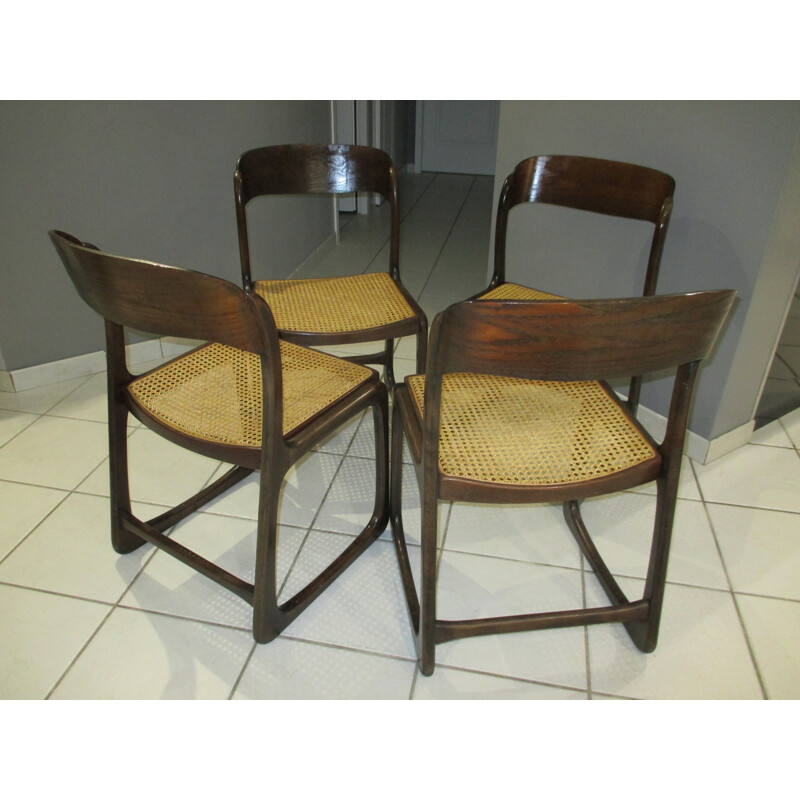 Set of 4 Traineau model Baumann caned chairs - 1970