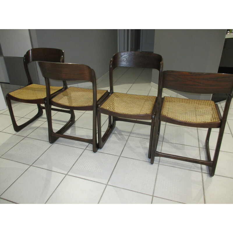 Set of 4 Traineau model Baumann caned chairs - 1970