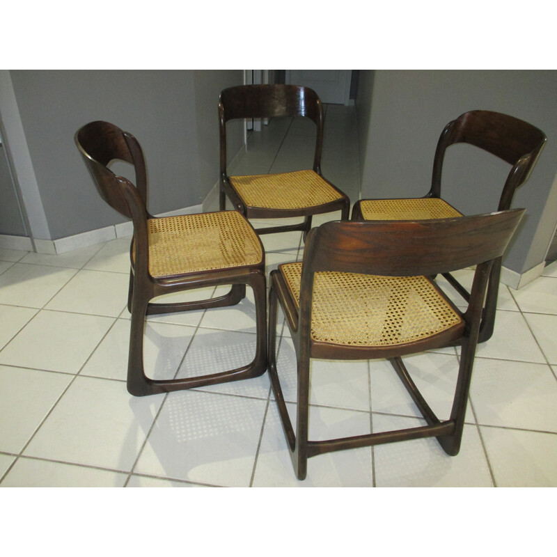 Set of 4 Traineau model Baumann caned chairs - 1970