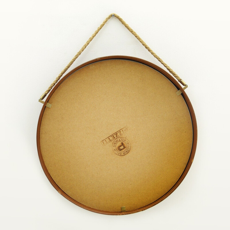 Leather and brass round mirror by Pizzetti - 1950s