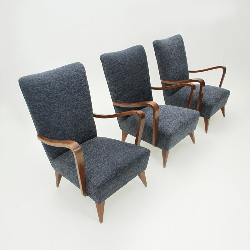 Set of 3 italian wooden armrest armchair - 1940s