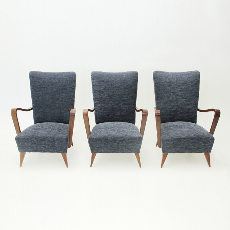 Set of 3 italian wooden armrest armchair - 1940s