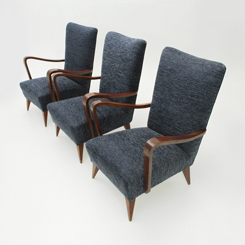 Set of 3 italian wooden armrest armchair - 1940s