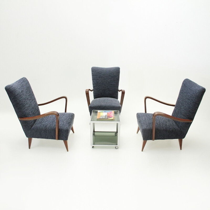 Set of 3 italian wooden armrest armchair - 1940s