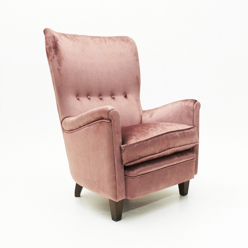 Fauteuil italien vintage en velours rose - 1950