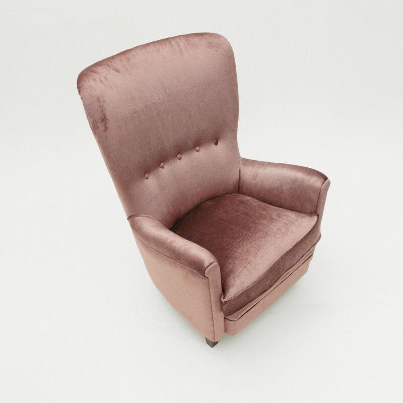 Vintage Italiaanse fauteuil in roze fluweel - 1950