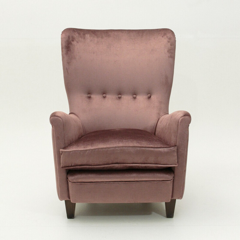 Italienischer Vintage-Sessel mit rosa Samtbezug - 1950