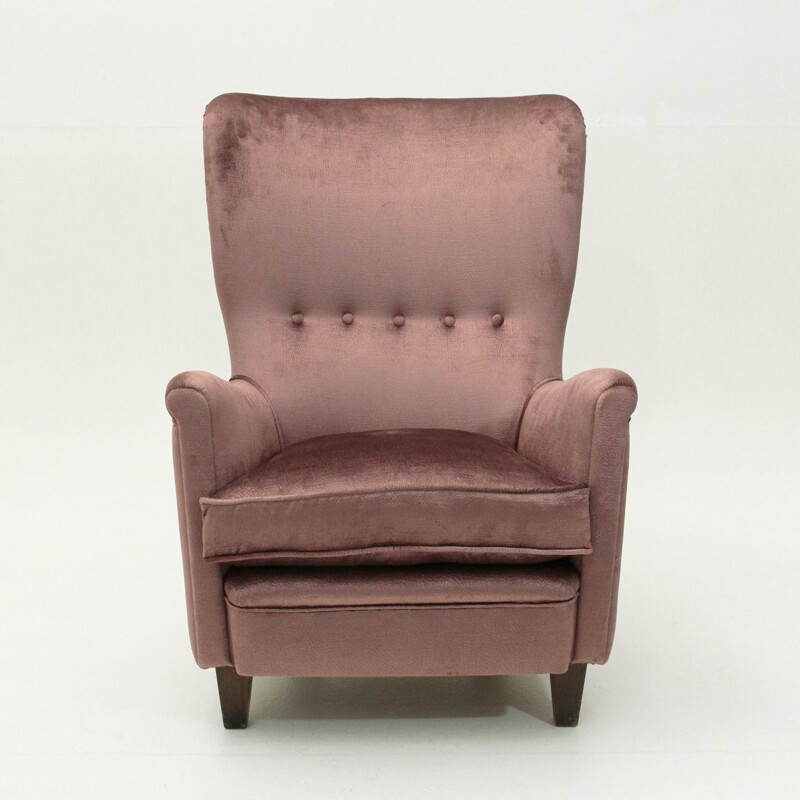 Sillón italiano vintage de terciopelo rosa - 1950