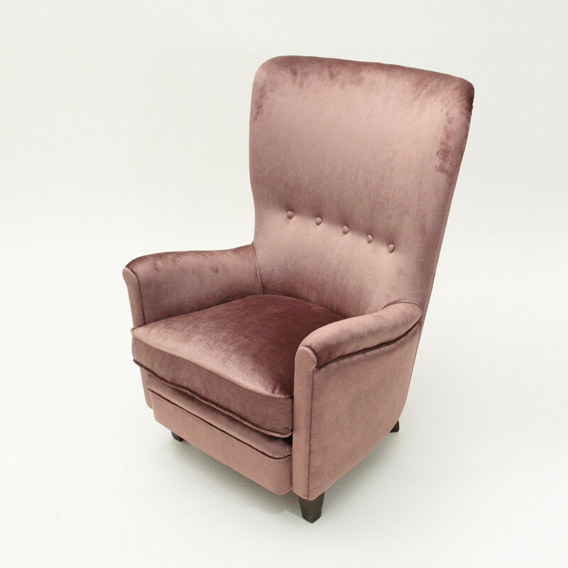 Vintage Italiaanse fauteuil in roze fluweel - 1950