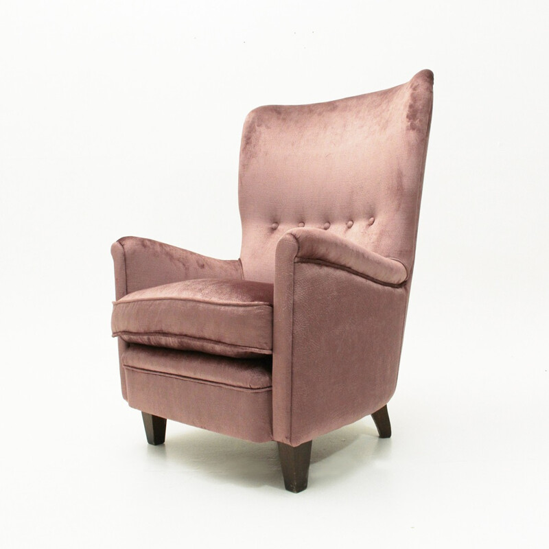 Vintage Italiaanse fauteuil in roze fluweel - 1950