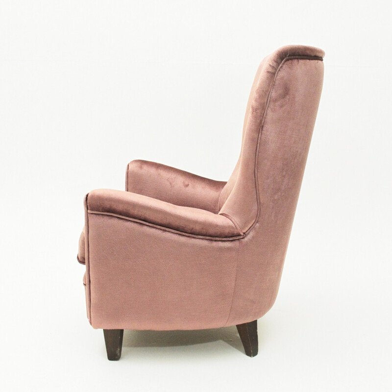 Vintage Italiaanse fauteuil in roze fluweel - 1950