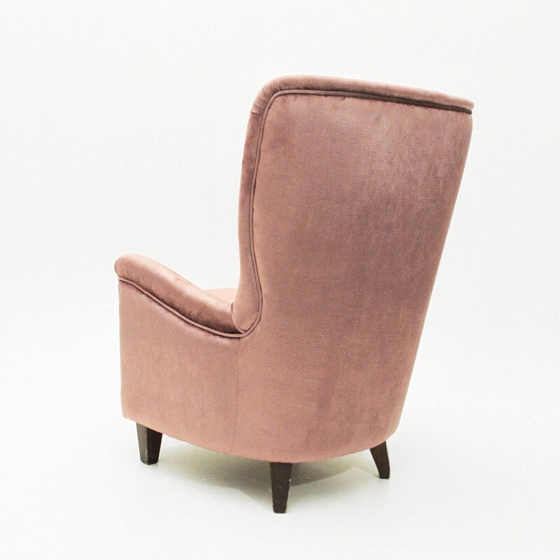 Sillón italiano vintage de terciopelo rosa - 1950