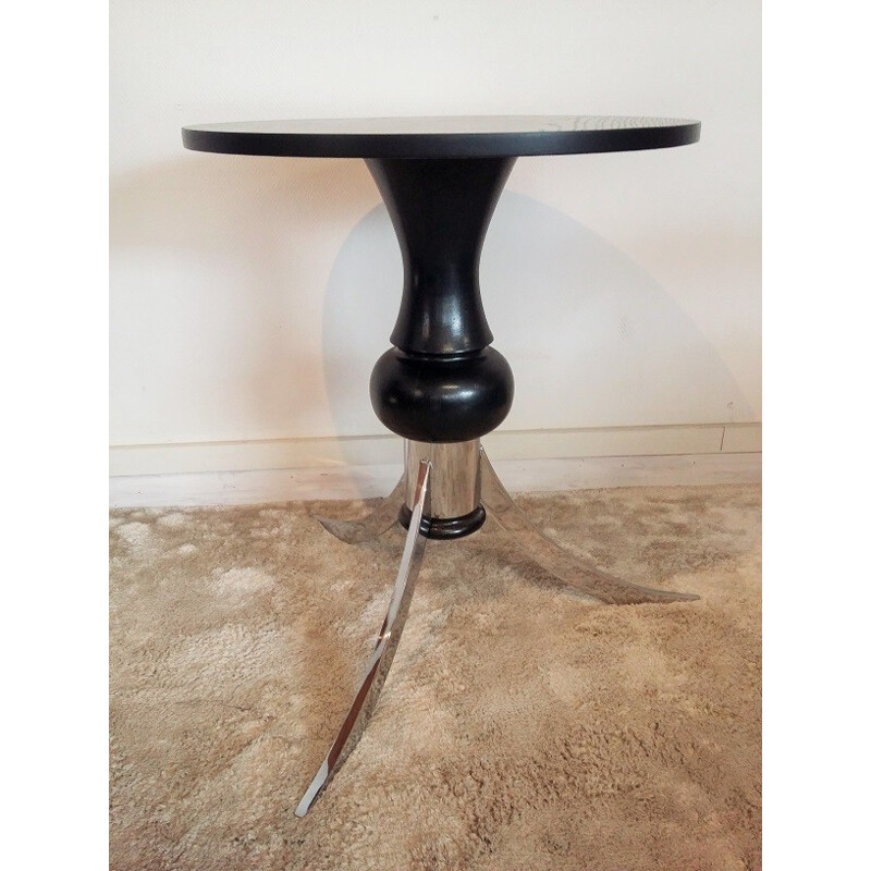 Vintage wooden and chrome pedestal table - 1970s