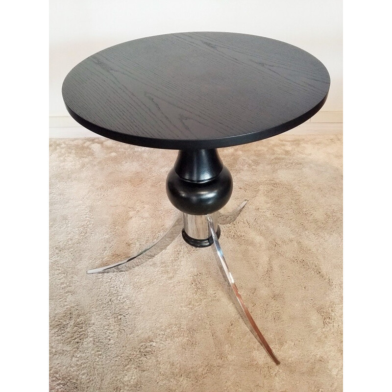 Vintage wooden and chrome pedestal table - 1970s