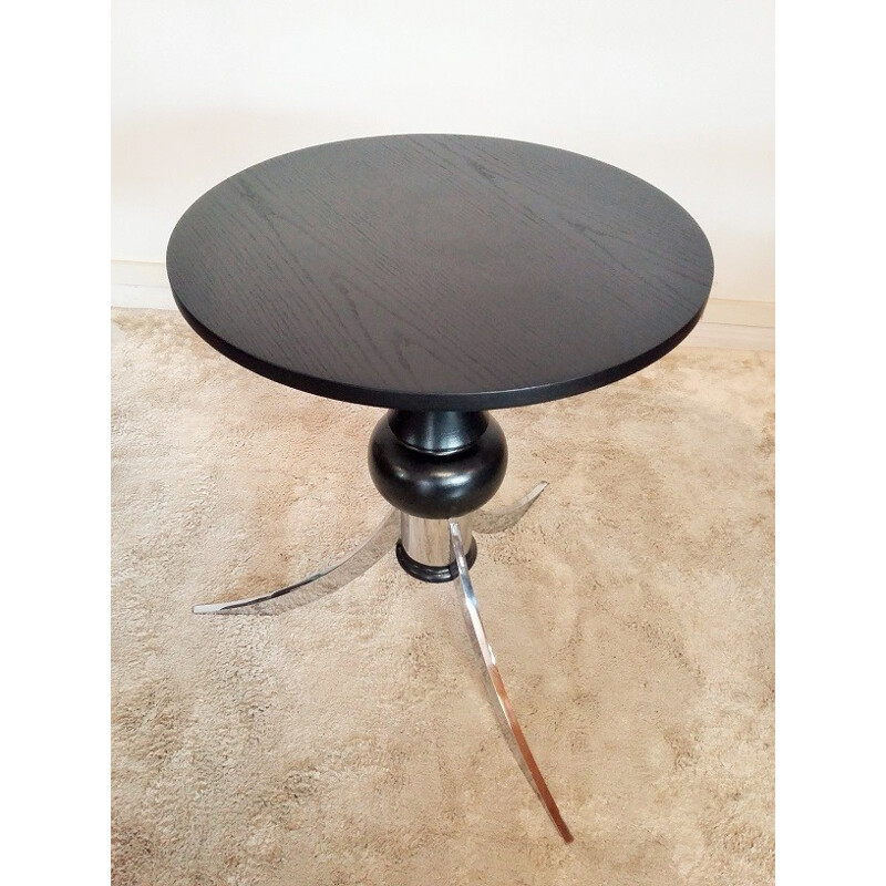 Vintage wooden and chrome pedestal table - 1970s