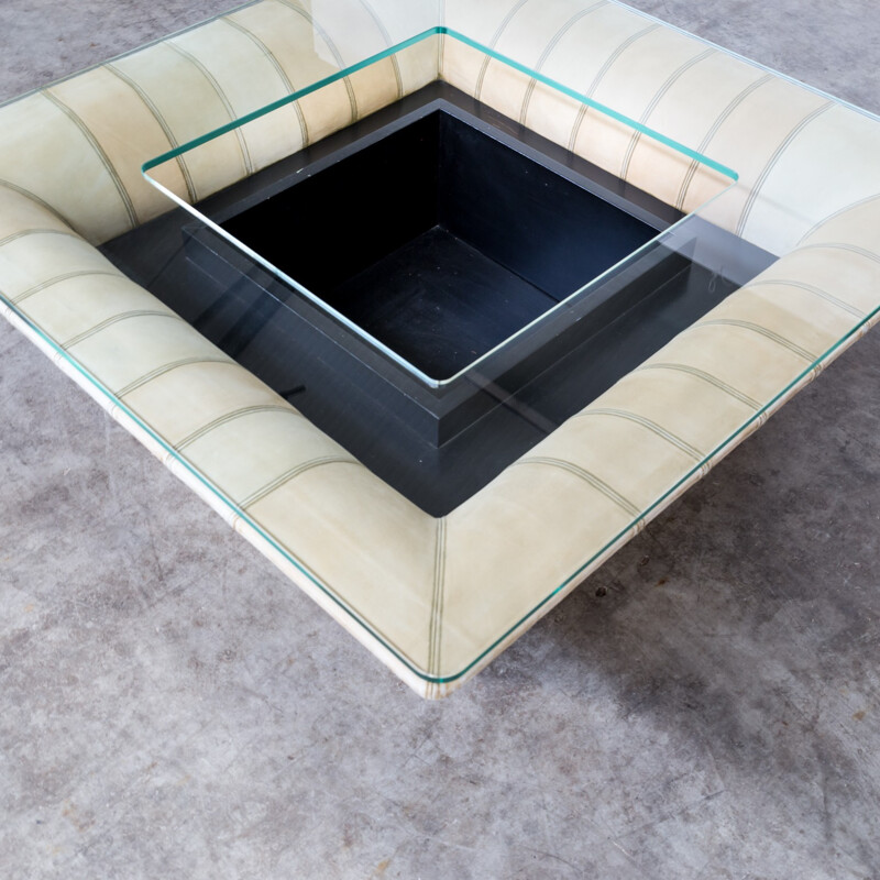 Vintage coffee table in leather glass by Poltrona Frau - 1960s