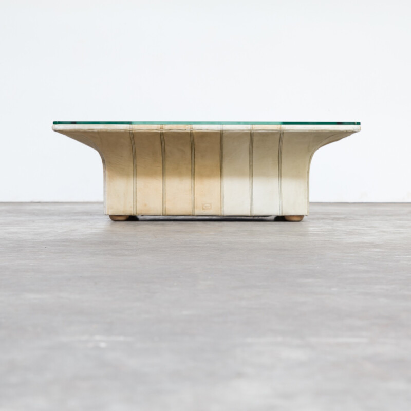Vintage coffee table in leather glass by Poltrona Frau - 1960s