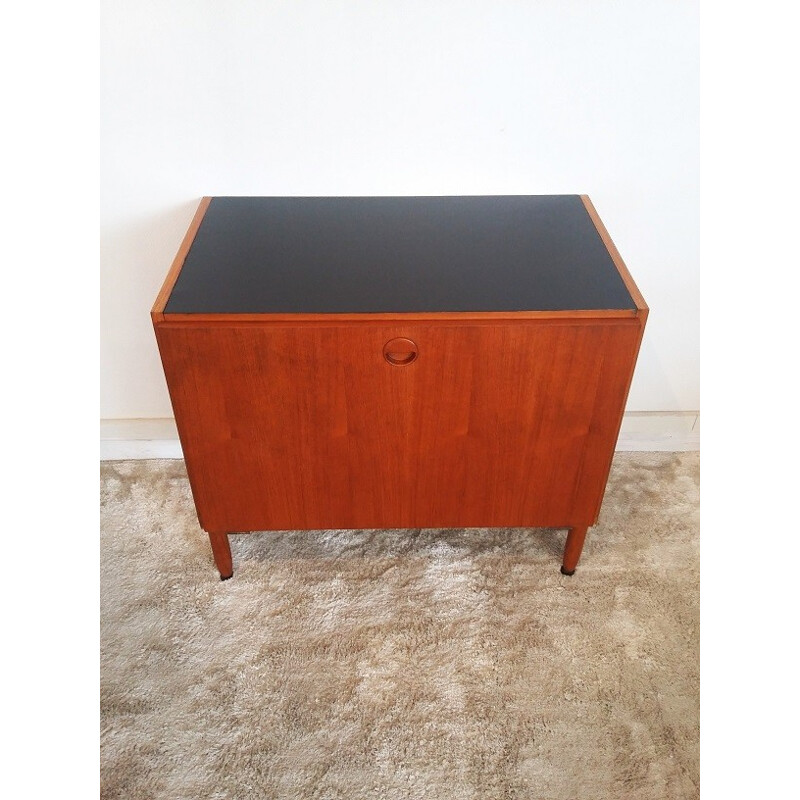 Vintage teak cabinet with black lacquered tray - 1960s