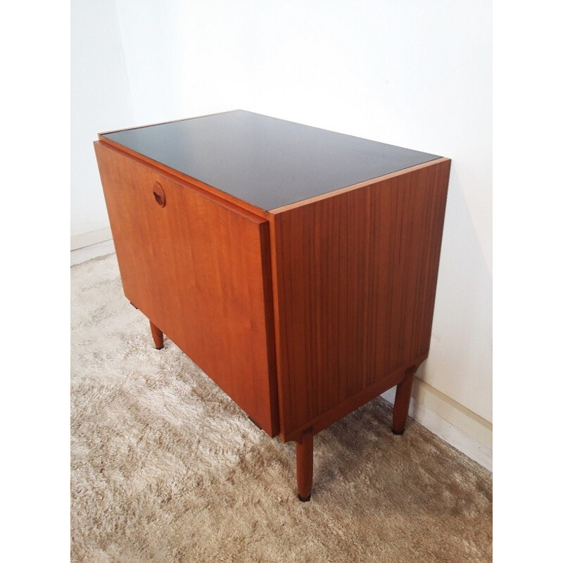 Vintage teak cabinet with black lacquered tray - 1960s