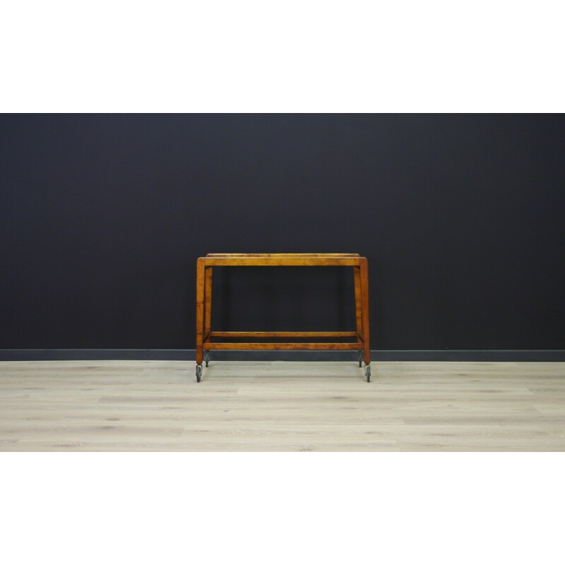 Vintage veneered with beech glass coffee table - 1960s