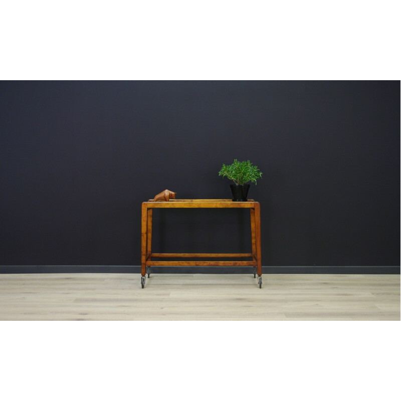 Vintage veneered with beech glass coffee table - 1960s