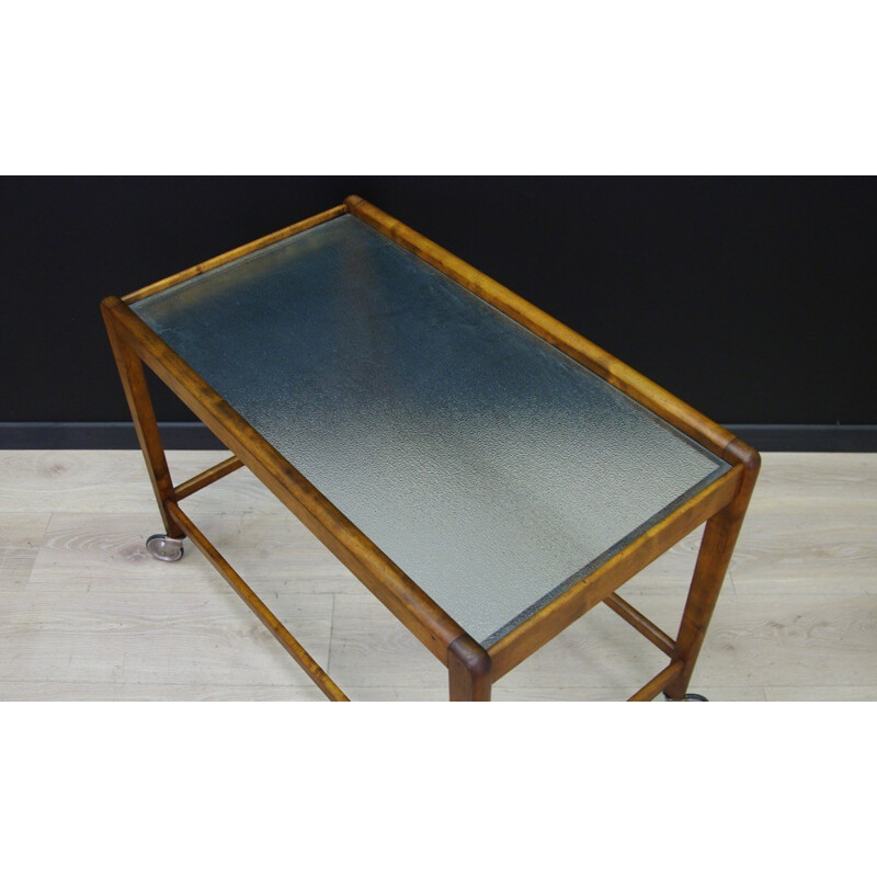 Vintage veneered with beech glass coffee table - 1960s