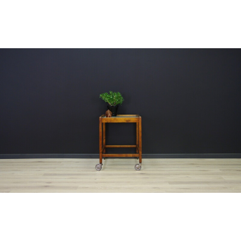 Vintage veneered with beech glass coffee table - 1960s