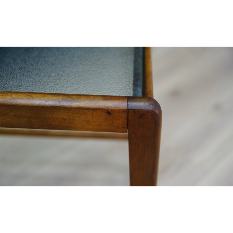 Vintage veneered with beech glass coffee table - 1960s