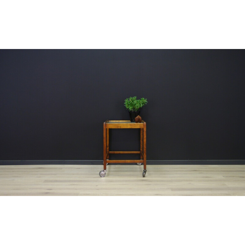 Vintage veneered with beech glass coffee table - 1960s