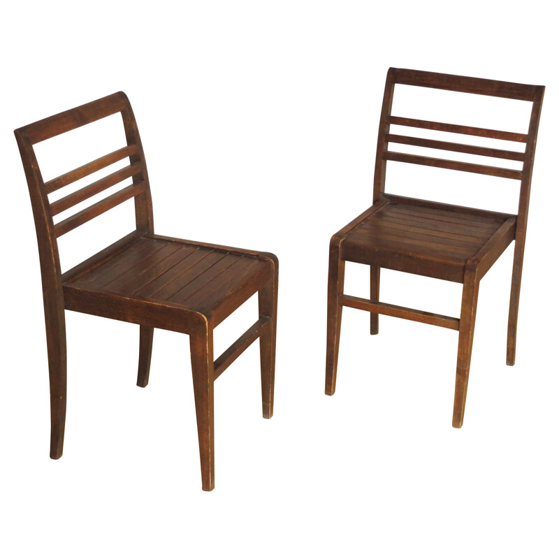 Vintage pair of chairs in wood, René GABRIEL - 1940s