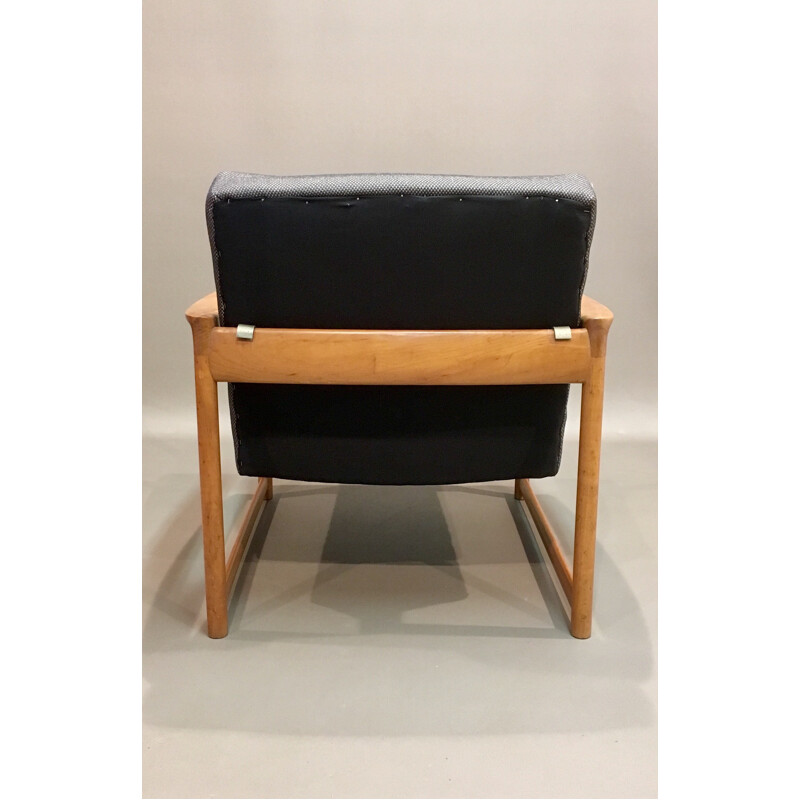 Fauteuil design scandinave revêtement noir et gris - 1950