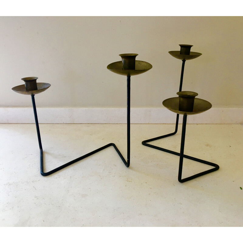 Vintage pair of brass candlesticks - 1950s