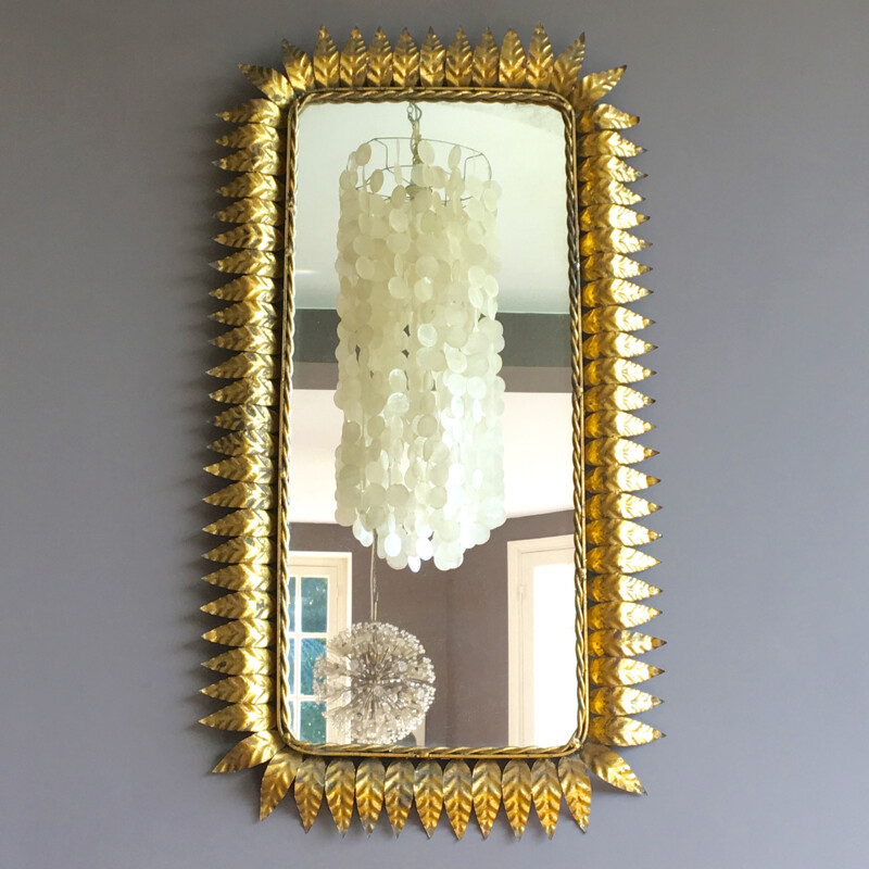 Miroir vintage en métal doré - 1970