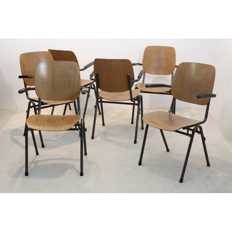 Vintage industriële multiplex stoelen, Nederland 1960