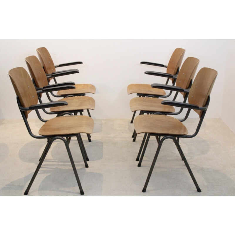 Cadeiras de contraplacado industrial Vintage, Holanda 1960