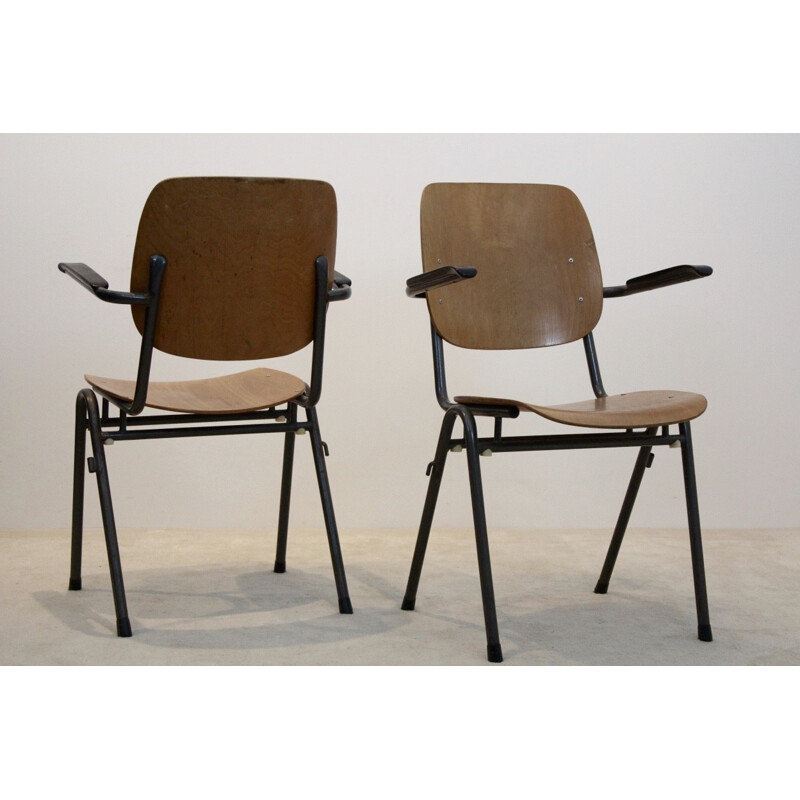 Cadeiras de contraplacado industrial Vintage, Holanda 1960