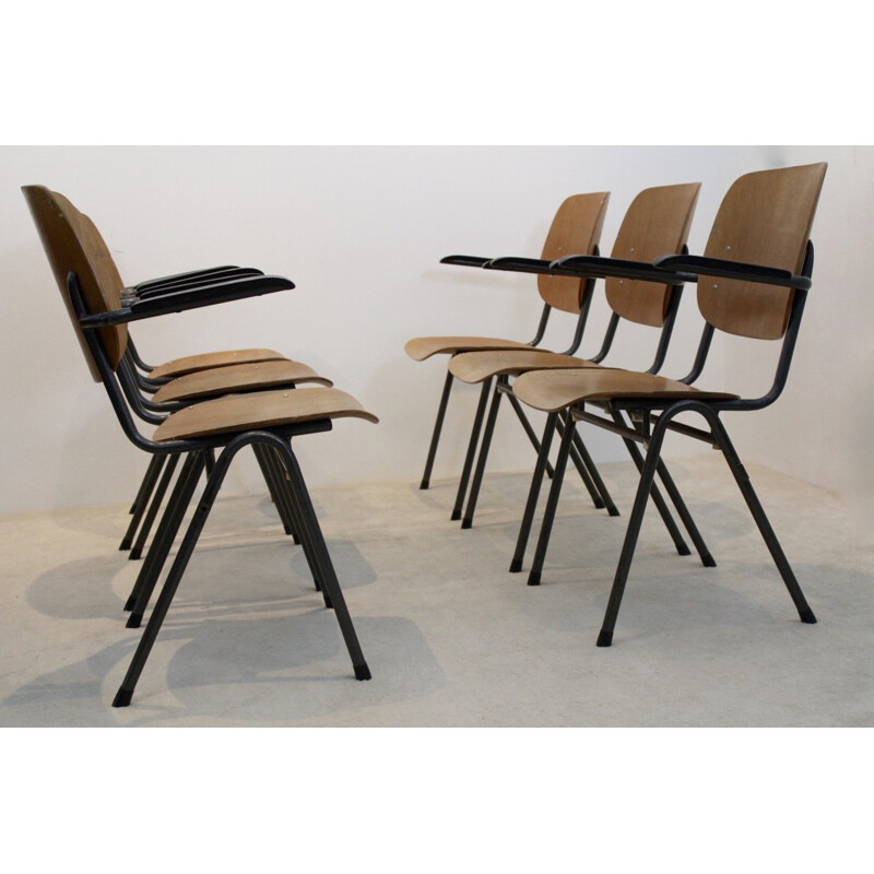 Vintage industriële multiplex stoelen, Nederland 1960