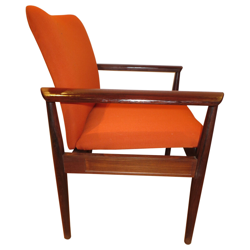 Diplomat armchair in Rio rosewood and orange, Finn JUHL - 1960s