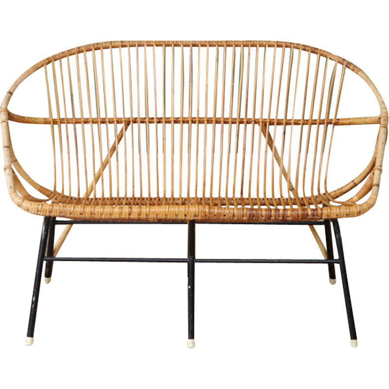 Vintage rattan 2 seater sofa by Rohe Noordwolde - 1960s