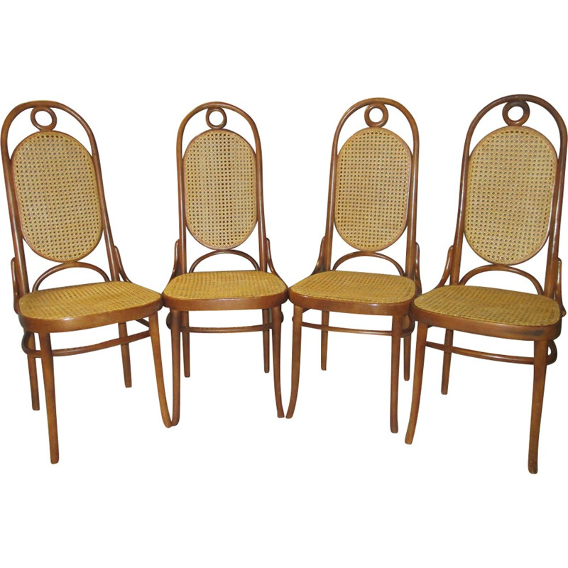 Suite de 4 chaises "N17" vintage en hêtre par Thonet - 1960